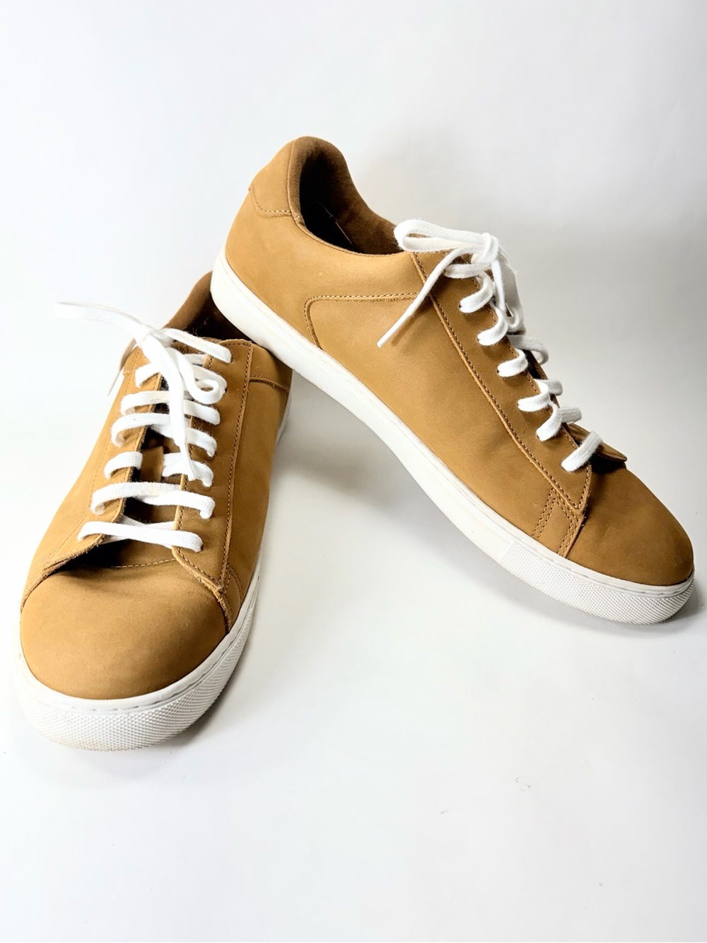 J. Crew Men's Camel Saddle Low-Top Suede Sneakers with White Laces 11.5